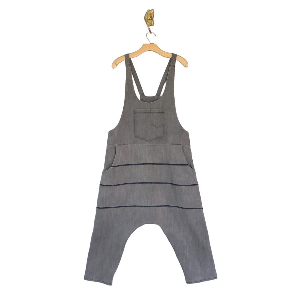 Monthorigin Distress Denim Harem Overalls Baggy Boho Lagenlook Artsy Jumpsuit